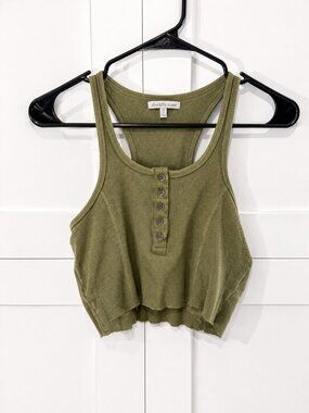 Charlotte Russe | Olive Green Ribbed Henley Racerback Crop Tank – Size XS
